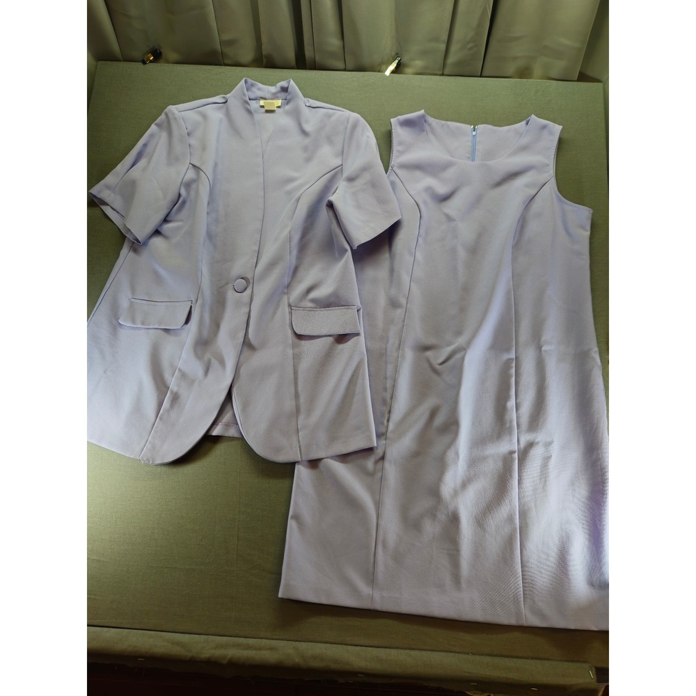 Roamans Lavender Purple 2 Piece Dress Suit Set Short Sleeve Blazer USA Size A6